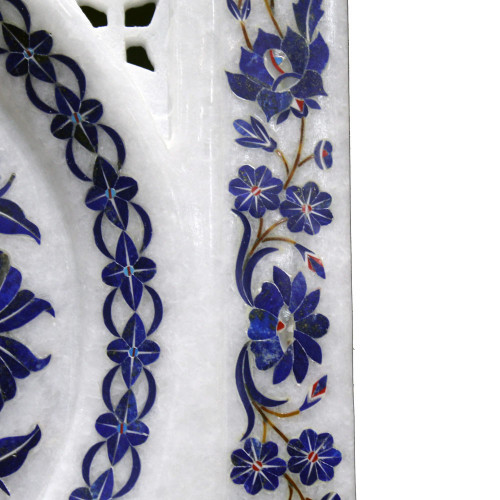 Decorative White Marble Inlay Tray Pietra Dura Art