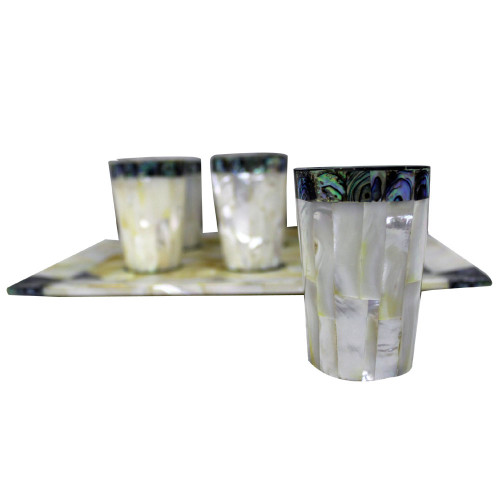 Rectangular White Marble Serving Tray With Glasses