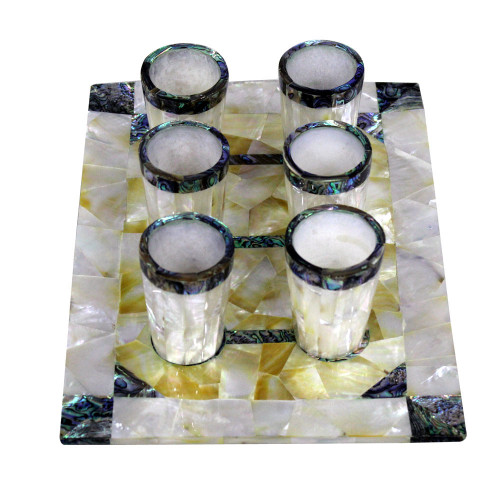 Rectangular White Marble Serving Tray With Glasses
