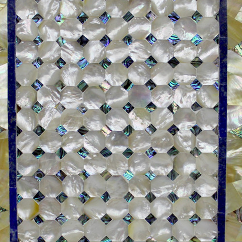 Rectangular Marble Inlay Serving Tray With Semiprecious Gemstone 