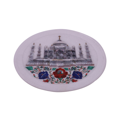 Taj Mahal Inlay White Marble Plate For Home Decor