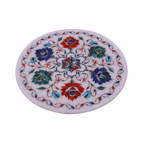 Home Decor White Marble Wall Plate Inlaid With Semiprecious Gemstone