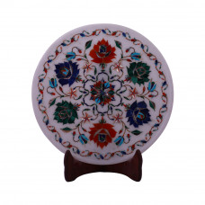 Home Decor White Marble Wall Plate Inlaid With Semiprecious Gemstone