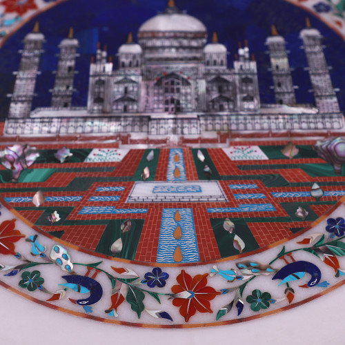 Taj Mahal Inlaid White Marble Decorative Plate