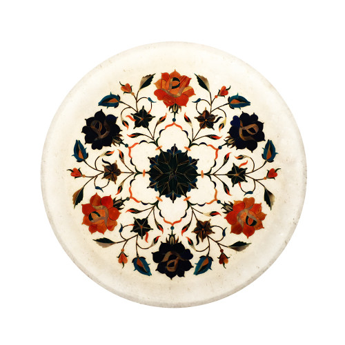 Flower Decorative White Marble Wall Plates Inlaid With Semiprecious Stones