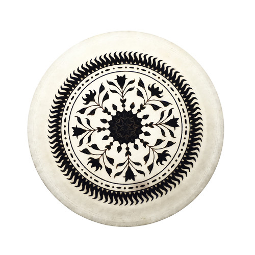 Decorative White Marble Plate Inlaid With Lapislazuli Gemstone
