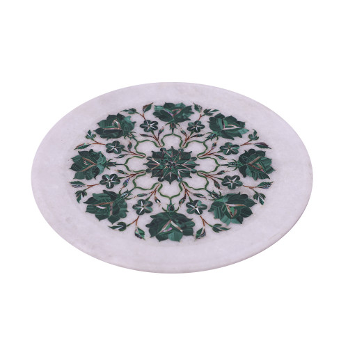 Home Decorative White Marble Inlay Plate Inlaid With Malachite Gemstone