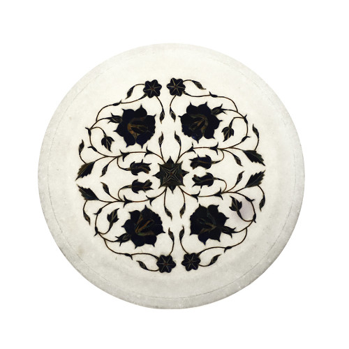 White Marble Inlay Plate Pietra Dura Lapislazuli Gemstone