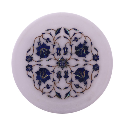 White Marble Inlay Plate Pietra Dura Lapislazuli Gemstone