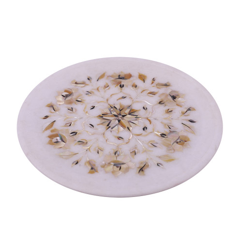 Home Decor White Marble Wall Plate Inlaid With Mother of Pearl Stone