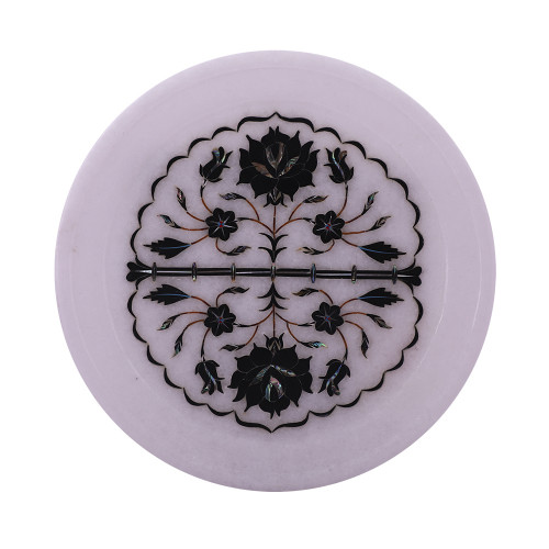 Handmade White Marble Wall Plate Inlaid With Black Onyx Gemstone