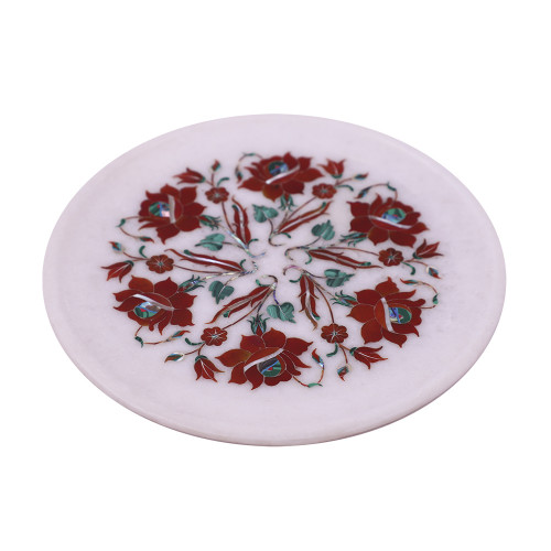 Rose Flower Decorative White Marble Inlay Plate For Home