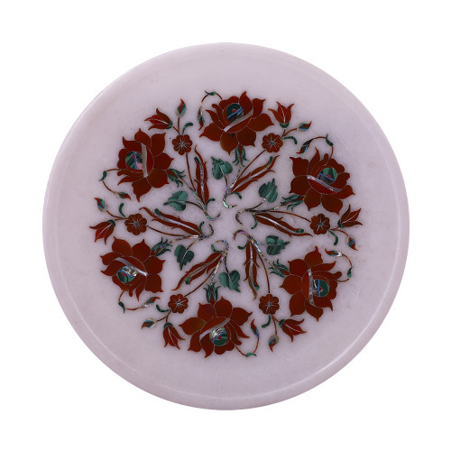 Rose Flower Decorative White Marble Inlay Plate For Home