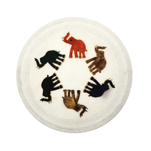Elephant Inlaid White Marble Wall Plate