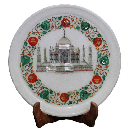 Wall Decorative White Marble Plate Inlay Pietra Dura Art