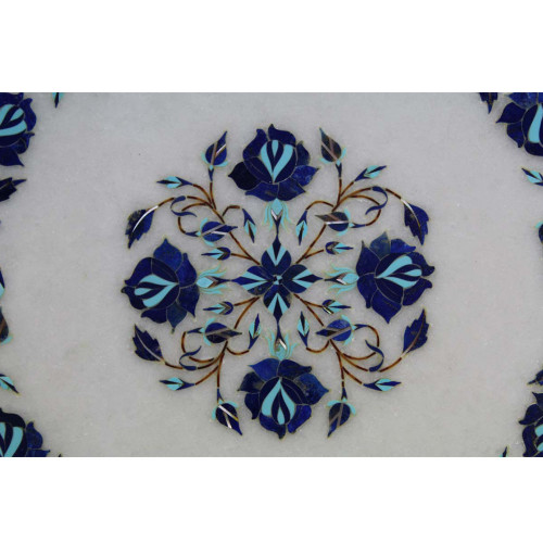 Beautiful Floral Design Inlay White Marble Plate