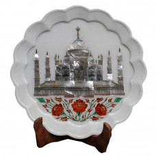 Taj Mahal Art Inlay White Marble Decorative Tray