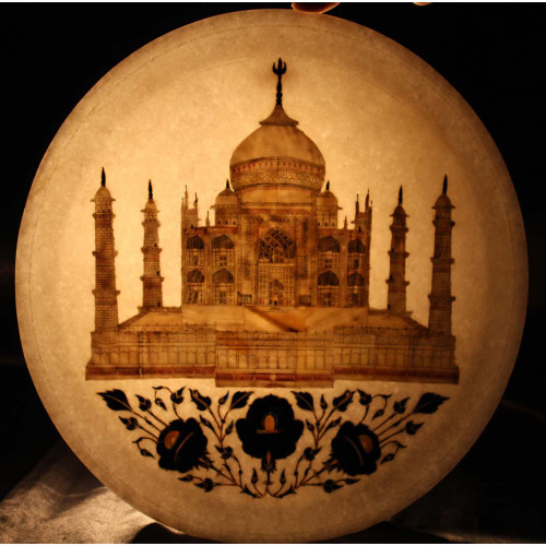 Seven Wonder Taj Mahal Inlaid White Marble Wall Decorative Plate