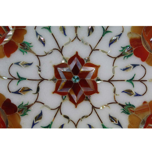 Antique Mid Century Art Inlay White Marble Wall Plate