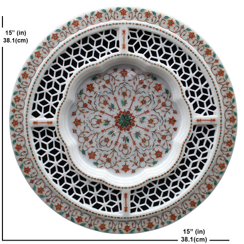 Handicrafts Paradise Marble Round Decorative Plate Floral Work