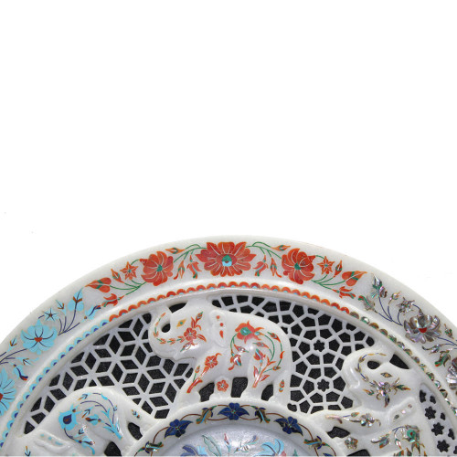 Beautiful Handmade Elephant Design Inlaid White Marble Plate