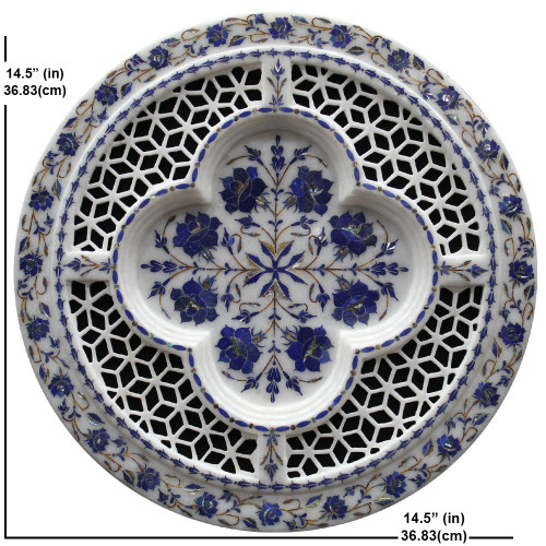 Beautiful Floral Design Inlay White Marble Plate