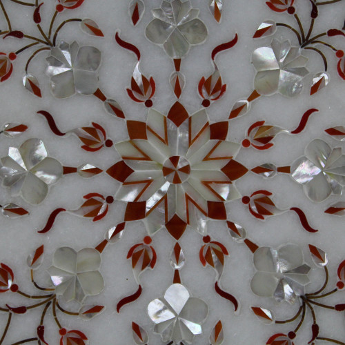 Beautiful White Marble Plate Inlaid Semi Precious Stones