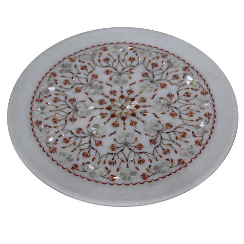 Beautiful White Marble Plate Inlaid Semi Precious Stones