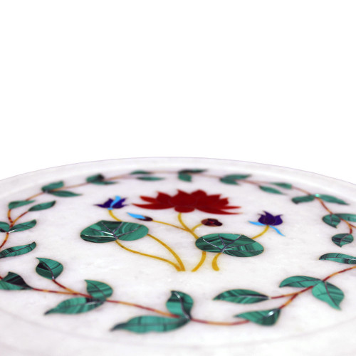 White Marble Inlay Decorative Plate Floral Design