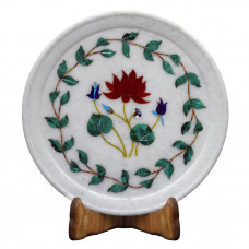 White Marble Inlay Decorative Plate Floral Design