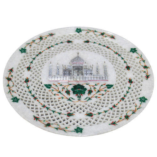 Antique White Marble Tajmahal Plate Filigree Work