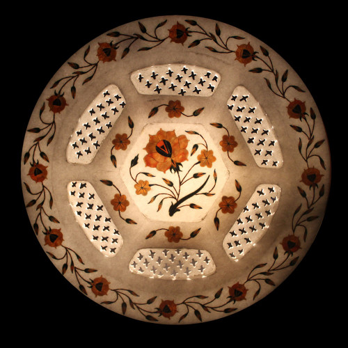 Floral Design White Marble Inlay Plate Filigree Work
