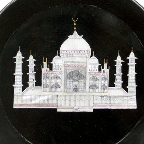 Tajmahal Design Inlay Black Marble Plate For Home Decor