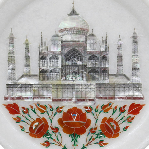 White Marble Wall Plate Tradition Tajmahal Inlay Art 