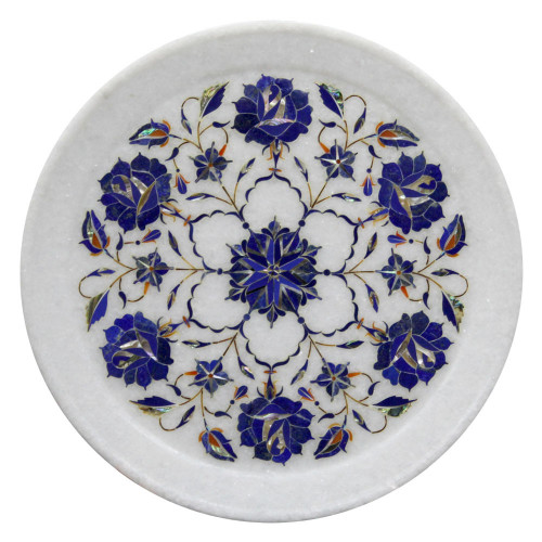 Round White Marble Inlay Wall Plate For Home Decor