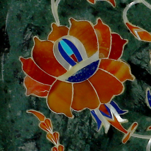 Green Marble Wall Plate Lotus Flower Design Semiprecious Stones