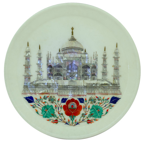 Round Wall Plate Glorious Design of Seven Wonder Work With Semiprecious Stones