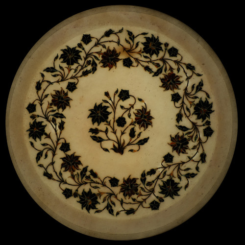Round Marble Wall Plate Inlay Malachite Stone for Floral Design 