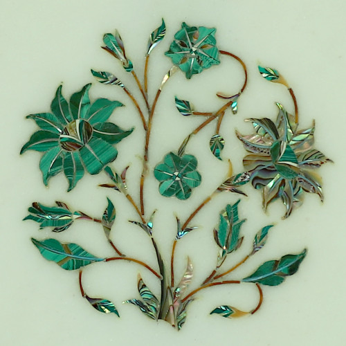Round Marble Wall Plate Inlay Malachite Stone for Floral Design 